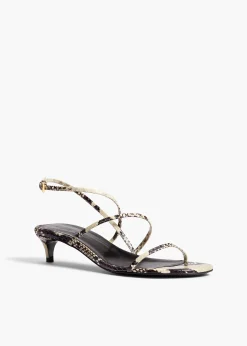 Khaite Sandals|Pumps-Loop Kitten Heel Sandal in Natural Python-Embossed Leather