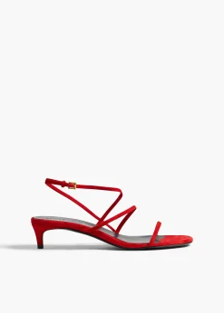 Khaite Sandals-Loop Kitten Heel Sandal in Lipstick Suede