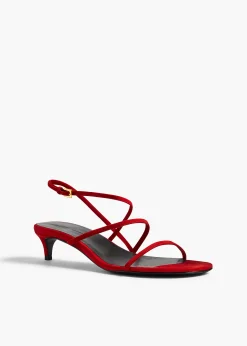 Khaite Sandals-Loop Kitten Heel Sandal in Lipstick Suede