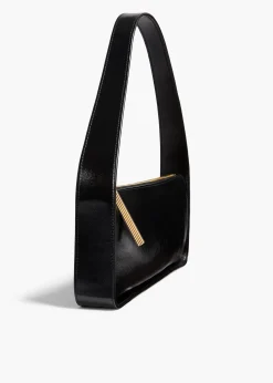 Khaite Shoulder Bags-Lori Baguette Bag in Black Crackle Patent Leather