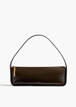 Khaite Shoulder Bags-Lori Baguette Bag in Chestnut Crackle Patent Leather