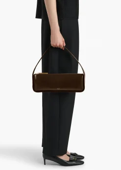 Khaite Shoulder Bags-Lori Baguette Bag in Chestnut Crackle Patent Leather