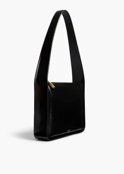 Khaite Shoulder Bags-Lori Squared Bag in Black Crackle Patent Leather