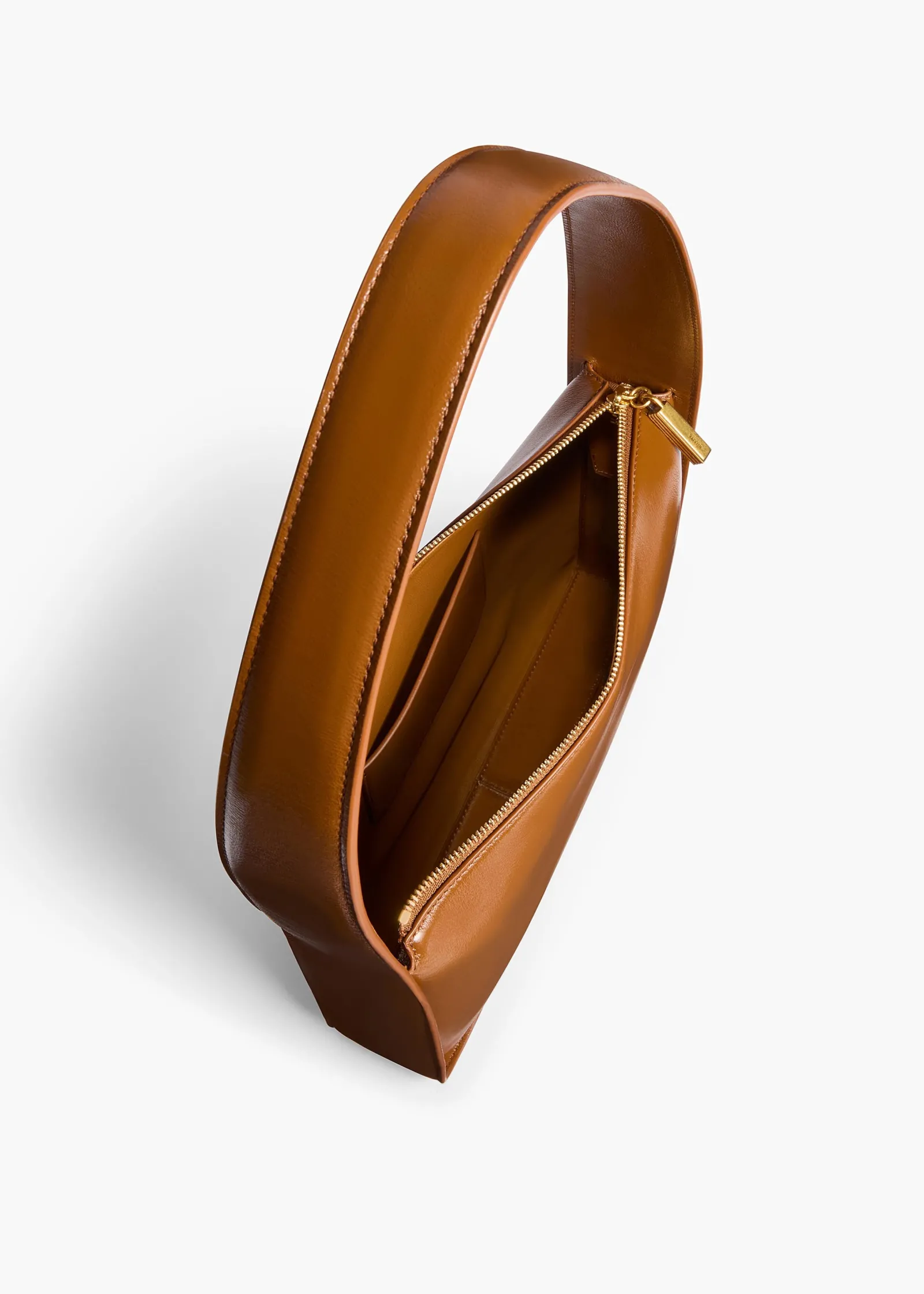 Khaite Shoulder Bags-Lori Squared Bag in Dark Honey Crackle Patent Leather