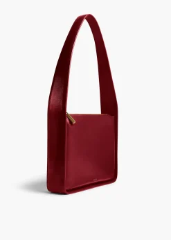 Khaite Shoulder Bags-Lori Squared Bag in Oxblood Crackle Patent Leather