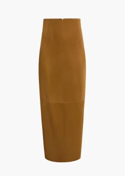 Khaite Skirts & Shorts|Leather-Loxley Skirt in Toffee Suede