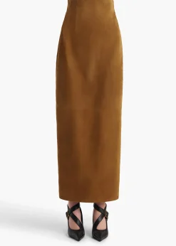 Khaite Skirts & Shorts|Leather-Loxley Skirt in Toffee Suede