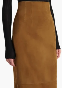 Khaite Skirts & Shorts|Leather-Loxley Skirt in Toffee Suede