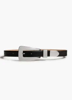Khaite Belts-Lucca Belt in Black Leather with Silver