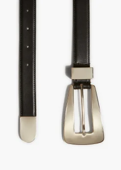 Khaite Belts-Lucca Belt in Black Leather with Silver