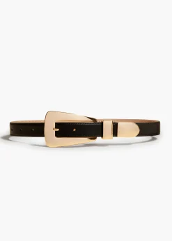 Khaite Belts-Lucca Belt in Black Leather with Gold