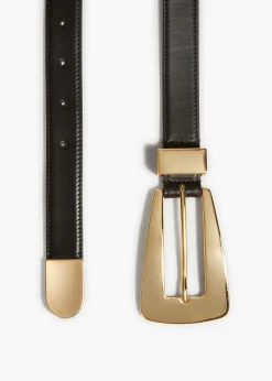 Khaite Belts-Lucca Belt in Black Leather with Gold