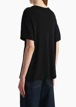 Khaite T-Shirts & Tanks-Maeve T-Shirt in Black Silk Cashmere Jersey