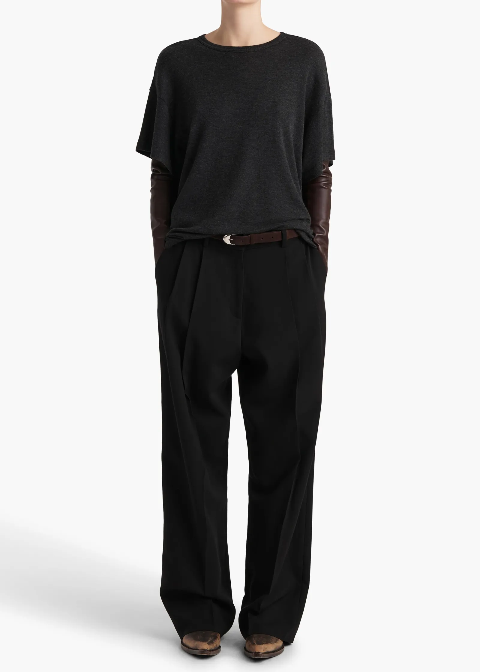 Khaite T-Shirts & Tanks-Maeve T-Shirt in Charcoal Silk Cashmere Jersey