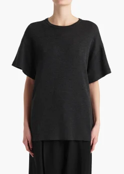 Khaite T-Shirts & Tanks-Maeve T-Shirt in Charcoal Silk Cashmere Jersey