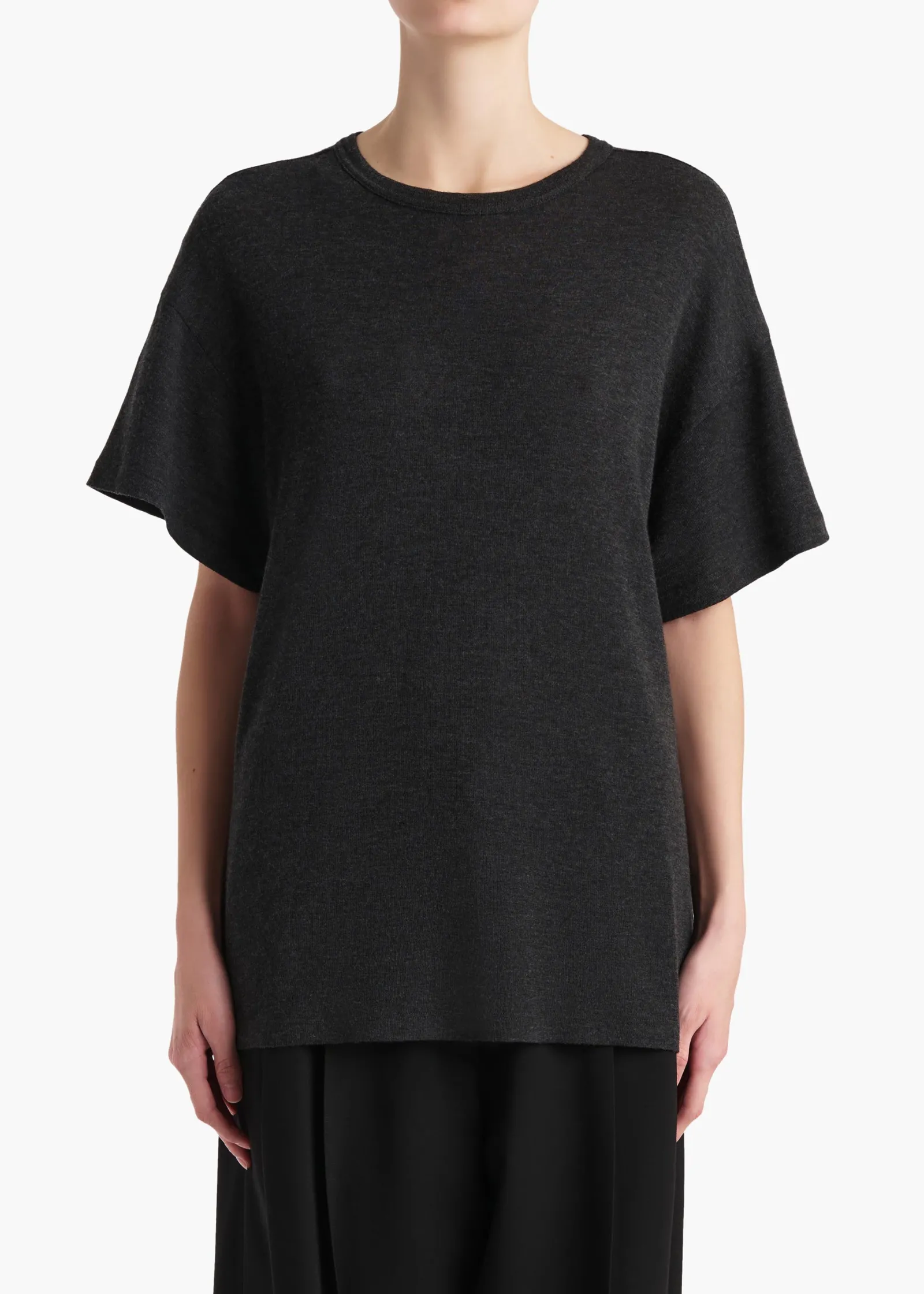 Khaite T-Shirts & Tanks-Maeve T-Shirt in Charcoal Silk Cashmere Jersey