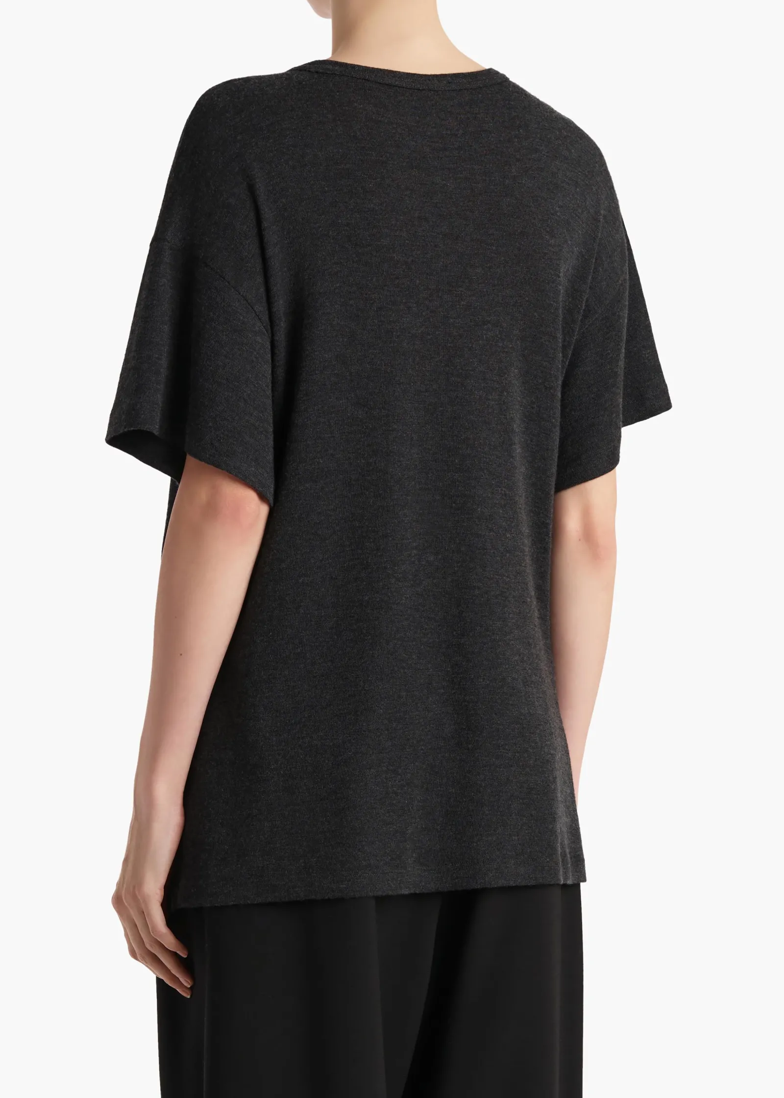 Khaite T-Shirts & Tanks-Maeve T-Shirt in Charcoal Silk Cashmere Jersey