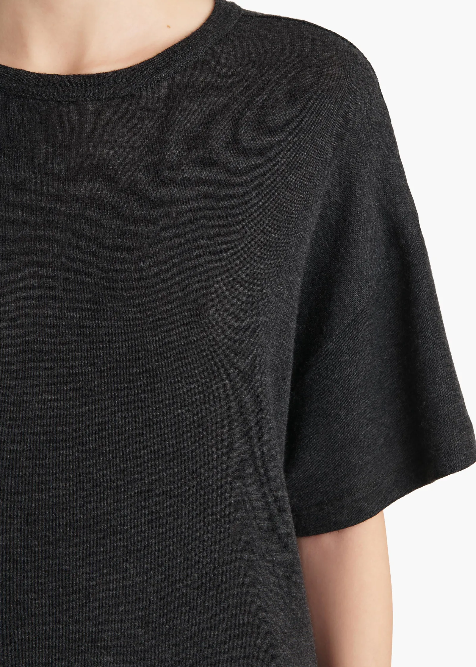 Khaite T-Shirts & Tanks-Maeve T-Shirt in Charcoal Silk Cashmere Jersey