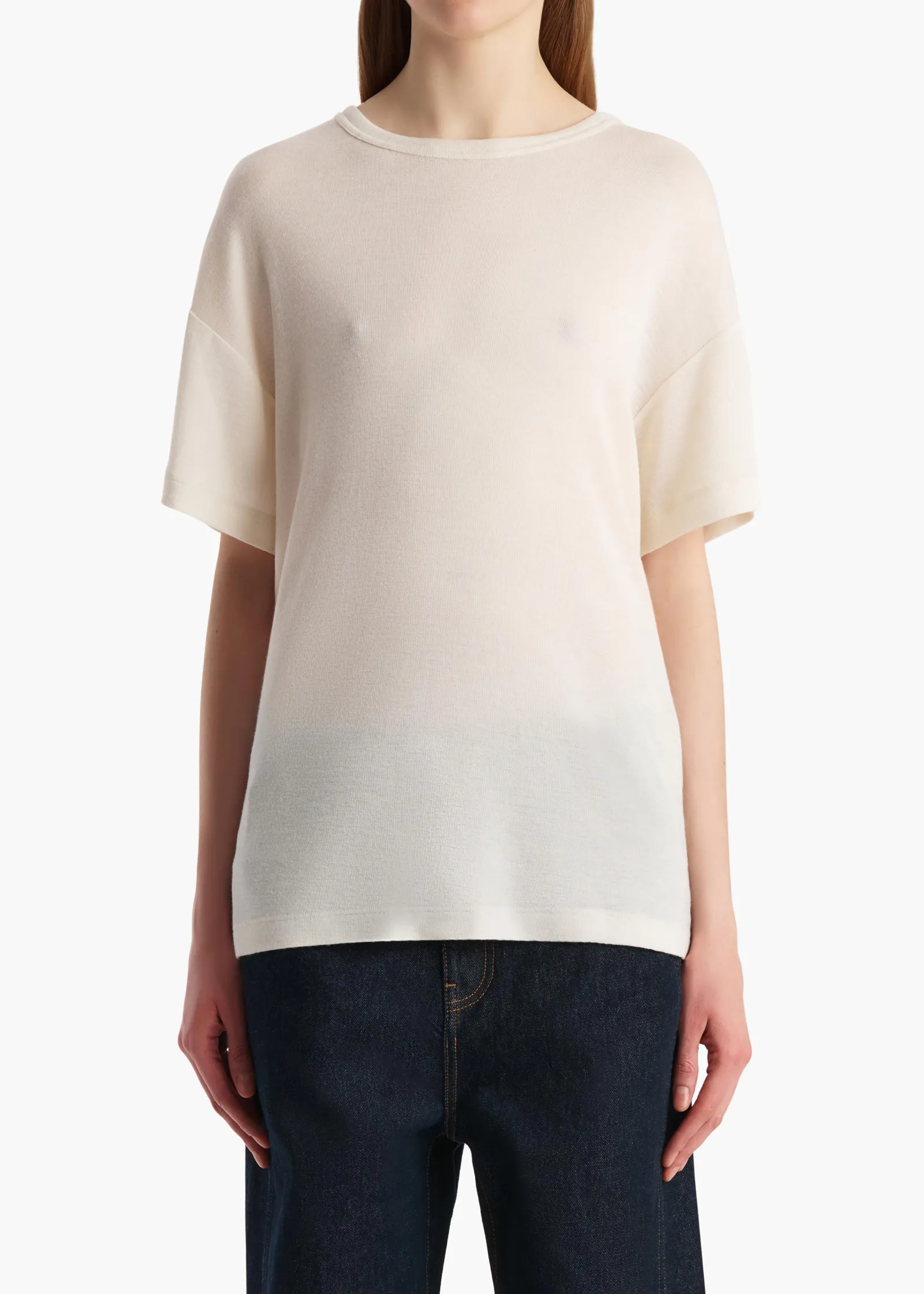 Khaite T-Shirts & Tanks-Maeve T-Shirt in Cream Silk Cashmere Jersey