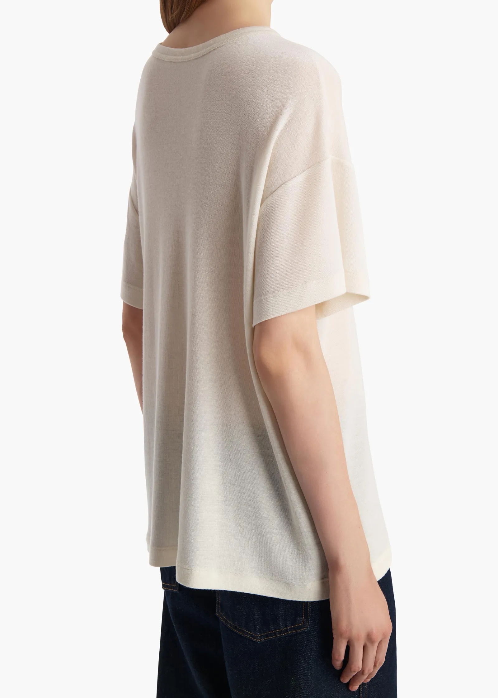 Khaite T-Shirts & Tanks-Maeve T-Shirt in Cream Silk Cashmere Jersey