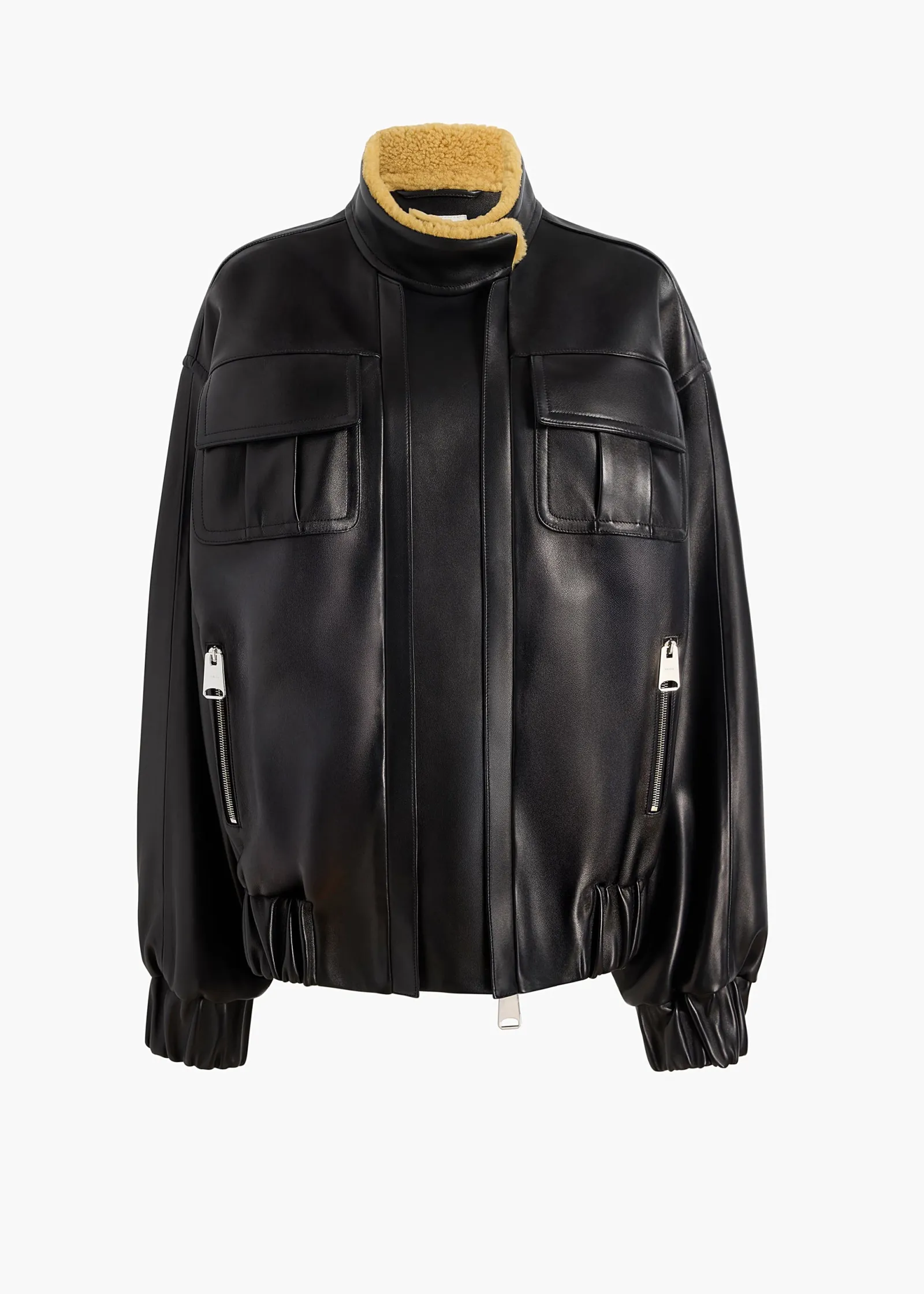 Khaite Leather|Outerwear & Coats-Malone Jacket in Black Leather with Shearling Collar