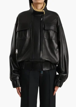 Khaite Leather|Outerwear & Coats-Malone Jacket in Black Leather with Shearling Collar