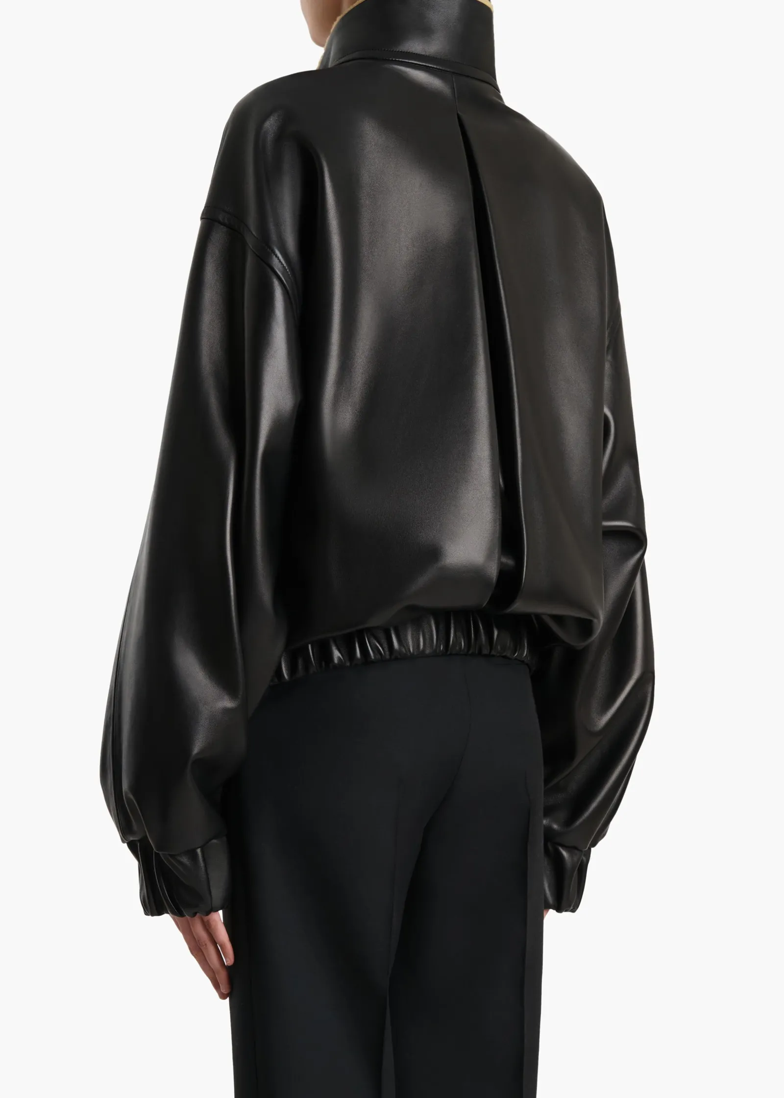 Khaite Leather|Outerwear & Coats-Malone Jacket in Black Leather with Shearling Collar