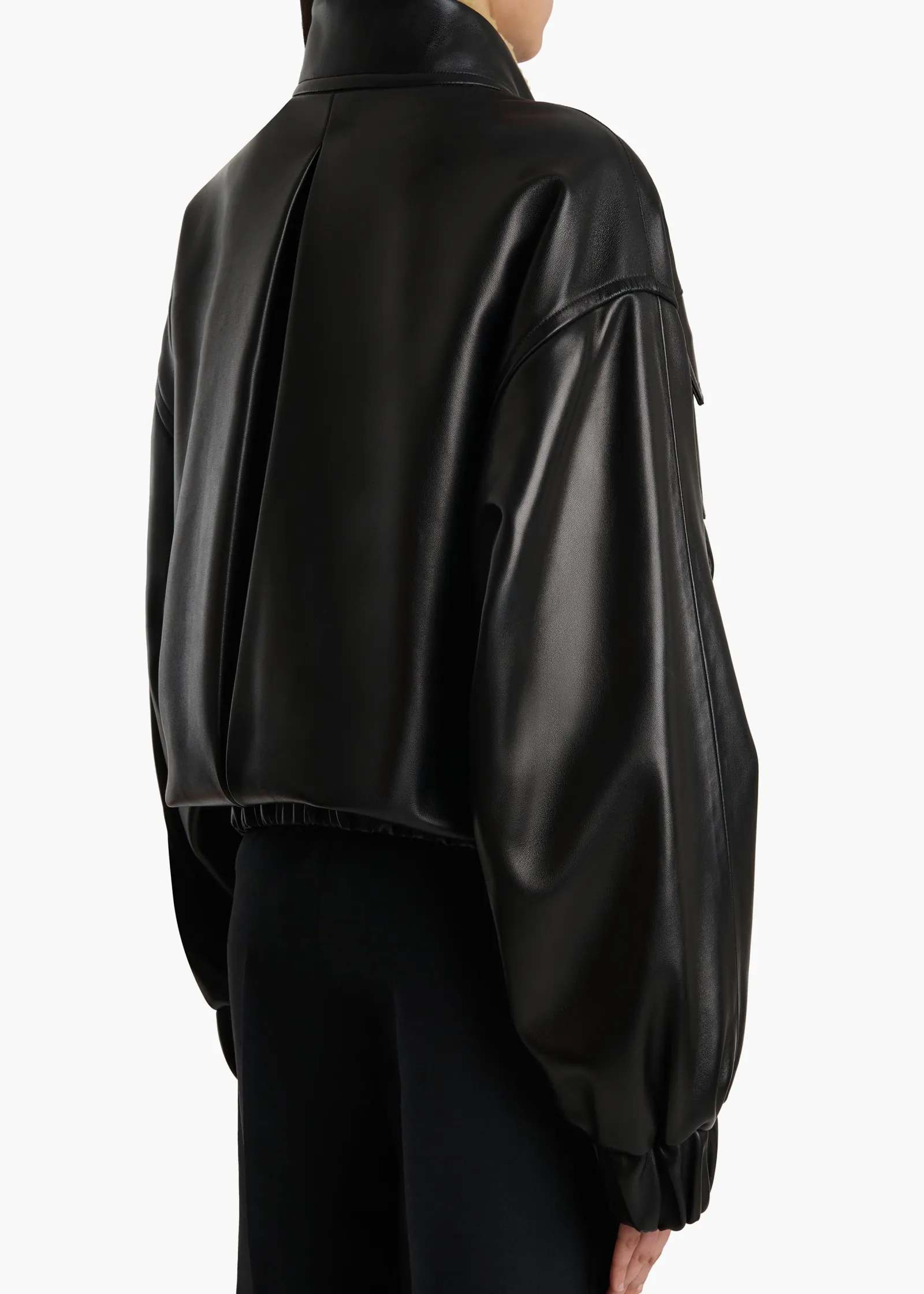 Khaite Leather|Outerwear & Coats-Malone Jacket in Black Leather with Shearling Collar