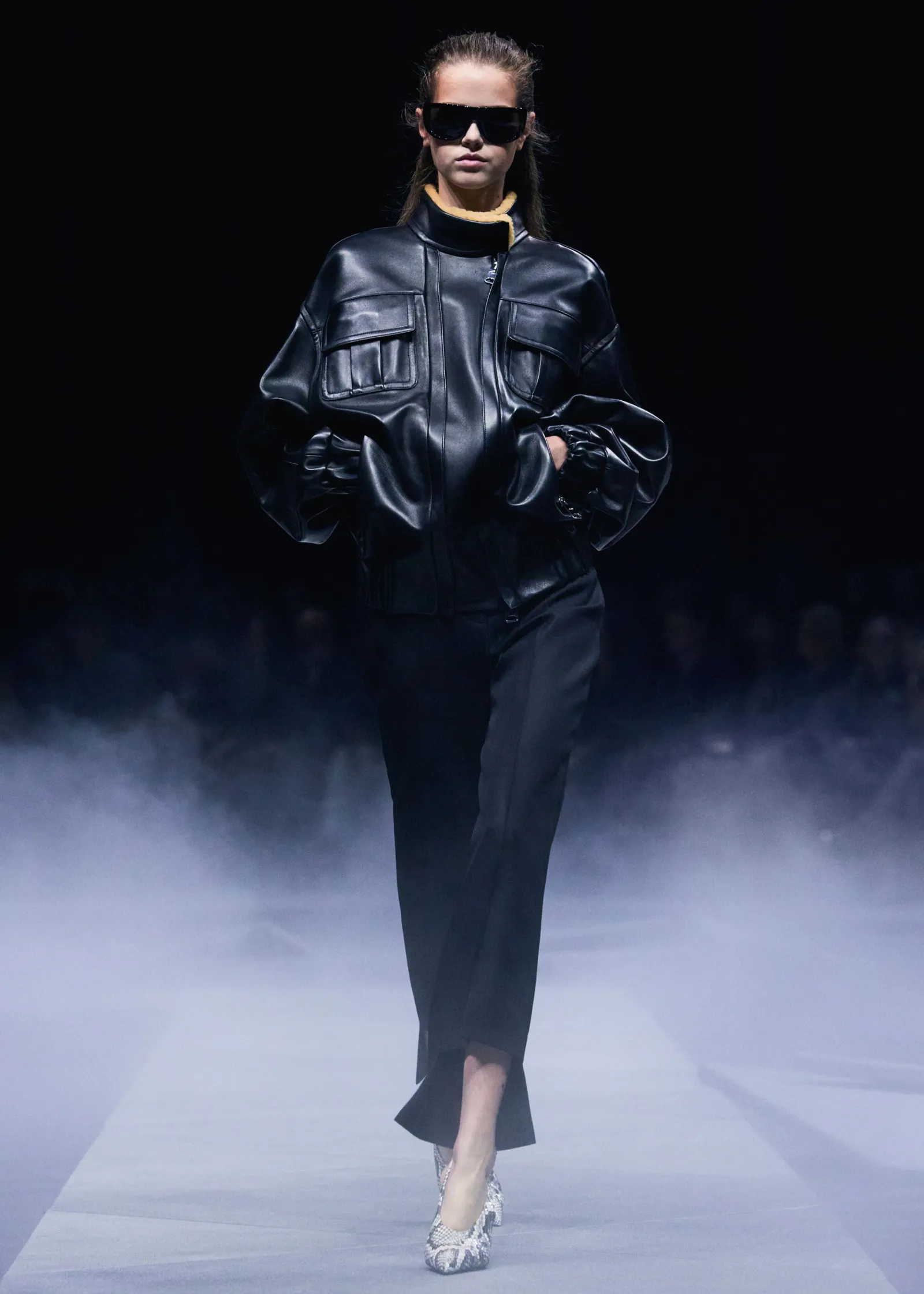 Khaite Leather|Outerwear & Coats-Malone Jacket in Black Leather with Shearling Collar