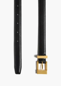 Khaite Belts-Manhattan Belt in Black Leather with Gold