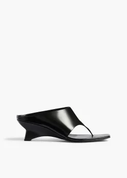 Khaite Mules|Sandals-Marlow Mule in Black Glazed Leather