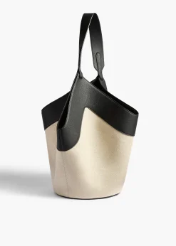 Khaite Totes-Medium Lotus Tote in Black Leather and Natural Canvas