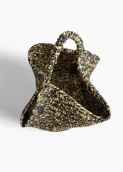 Khaite Totes-Medium Lotus Tote in Black and White Raffia