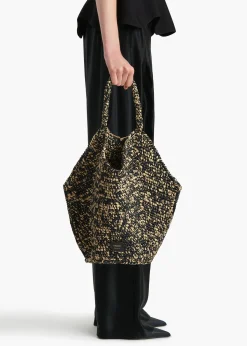 Khaite Totes-Medium Lotus Tote in Black and White Raffia