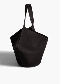 Khaite Totes-Medium Lotus Tote in Black Suede