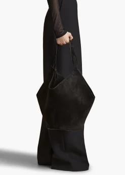 Khaite Totes-Medium Lotus Tote in Black Suede