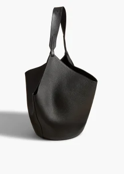 Khaite Totes-Medium Lotus Tote in Black Pebbled Leather