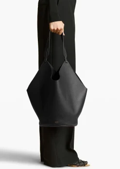Khaite Totes-Medium Lotus Tote in Black Pebbled Leather