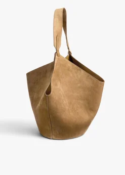 Khaite Totes-Medium Lotus Tote in Mud Suede