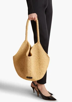 Khaite Totes-Medium Lotus Tote in Natural Raffia