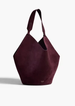 Khaite Totes-Medium Lotus Tote in Rouge Noir Suede