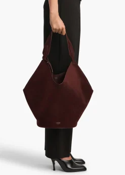 Khaite Totes-Medium Lotus Tote in Rouge Noir Suede