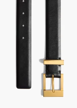 Khaite Belts-Medium Manhattan Belt in Black Leather with Gold