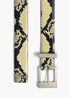 Khaite Belts-Medium Manhattan Belt in Natural Python-Embossed Leather with Silver