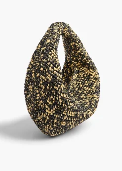 Khaite Shoulder Bags-Medium Olivia Hobo in Black and White Raffia