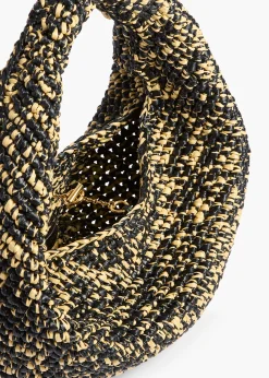 Khaite Shoulder Bags-Medium Olivia Hobo in Black and White Raffia