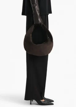 Khaite Shoulder Bags-Medium Olivia Hobo in Dark Brown Suede