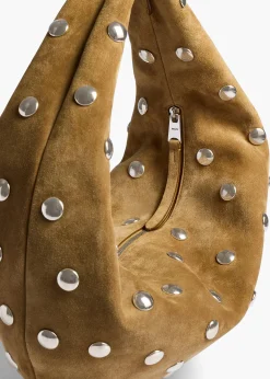 Khaite Shoulder Bags-Medium Olivia Hobo in Mud Suede with Silver Studs