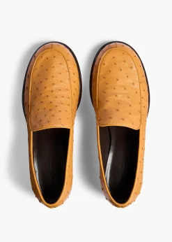 Khaite Flats-Miles Loafer in Chestnut Ostrich