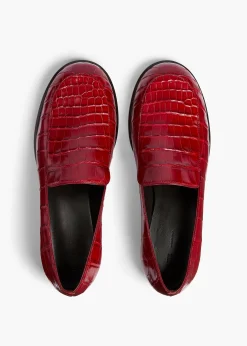 Khaite Flats-Miles Loafer in Ruby Alligator